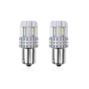 Set becuri auto cu LED CANBUS compatibil P21 R5W/R10W 22 SMD Alb 12V/24V, destinat competitiilor auto sau off-road