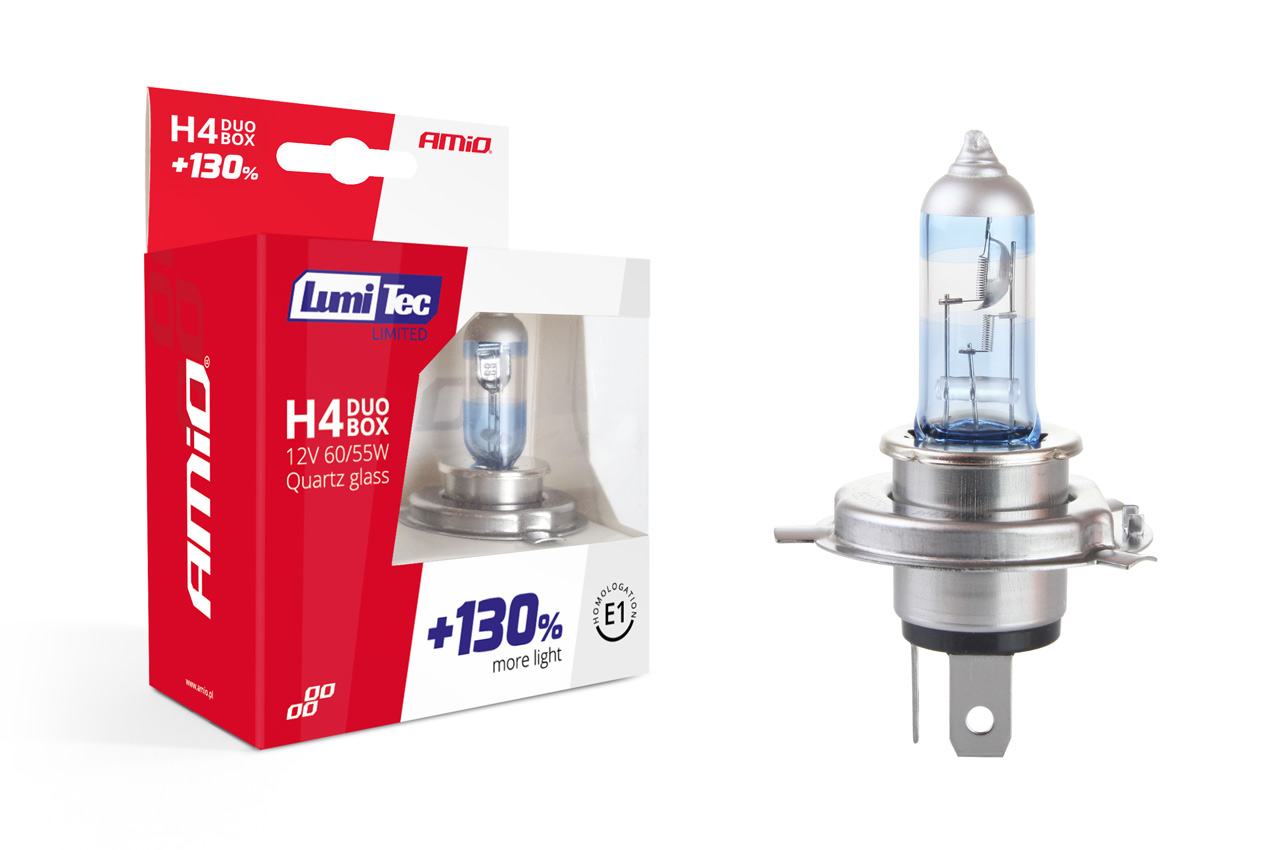 Set becuri cu halogen H4 12V 60 / 55W LumiTec LIMITED + 130% DUO BOX