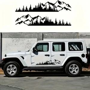 Set 2 stickere autoadezive pentru vehicule Off Road, model "Forest & Mountains", dimensiune 100 x 20 cm, culoare Neagra