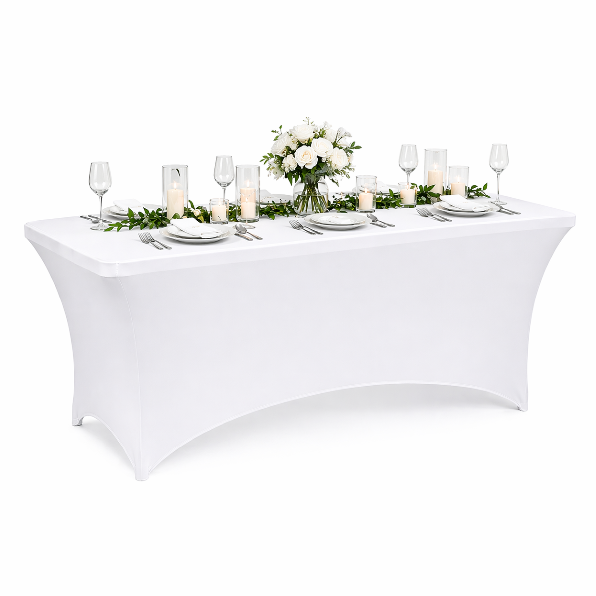 Husa pentru masa dreptunghiulara, culoare alba, elastica, dimensiune 152 x 70 x 74cm