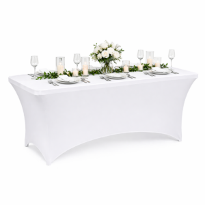 Husa pentru masa dreptunghiulara, culoare alba, elastica, dimensiune 180 x 70 x 74cm