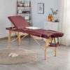 Masa de masaj pliabila, 3 zone, cadru lemn, spuma 5cm, inaltime 55-76cm, piele ecologica, dimensiuni 60x213cm, culoare Burgundy